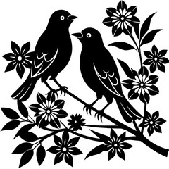 Bird silhouette on branch vector birds in love. 