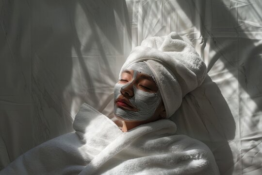 The implementation of facial metabolism, facial massage and moisturizing, wearing a mask on the face