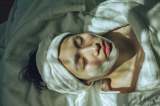 The implementation of facial metabolism, facial massage and moisturizing, wearing a mask on the face