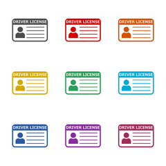 Driver license icon isolated on white background. Set icons colorful
