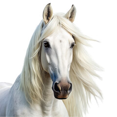 Obraz premium A white horse with a long mane portrait isolated on transparent background