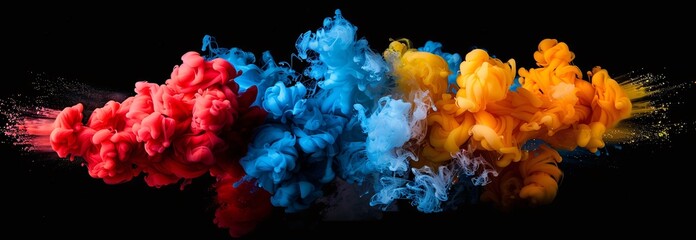 Colorful ink clouds in water against black background