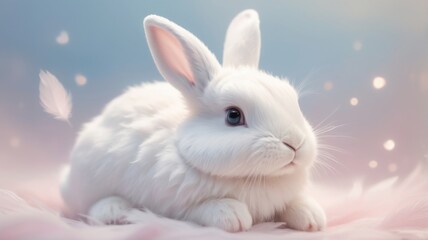 A unique bunny in a soft, cloud-like setting, rendered in a gentle digital painting
