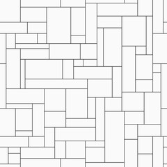 Abstract seamless linear geometric pattern. Repeating black squares and rectangles isolated on white background. Wall. Vector monochrome illustration. Bricks seamless pattern.