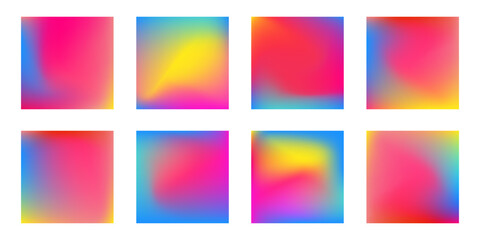 Fototapeta premium Set of modern square gradient banners. Bright blurry vector multicolor backgrounds. Blurred effect electric vibrant backdrops for social media post. Beautiful vivid muliticolor mesh backgrounds