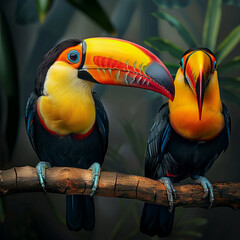 Fototapeta premium Multi colored toucan perched on branch, AI Generative
