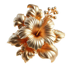 a 3D gold metallic Hibiscus flower pattern isolated PNG