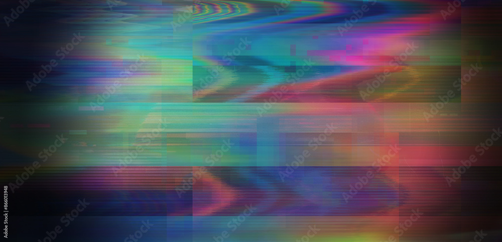 Aufkleber Abstract glitchy background with colorful stripes representing a broken computer screen.