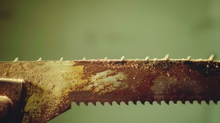A saw with a sharp blade, against a green background.