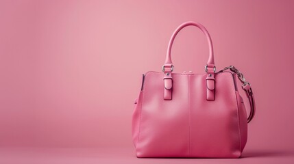 A designer handbag with a luxurious finish, against a pink background.