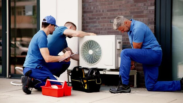 Expert HVAC technician installing air conditioning units
