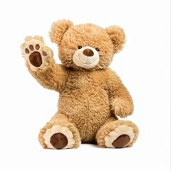 Obraz premium Waving Teddy Bear on White Background