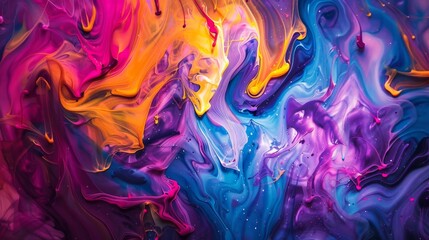 A vibrant swirl of colored inks blending and merging, creating a dynamic and abstract composition.