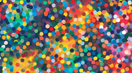 A series of colored dots arranged in a random pattern, forming a vibrant and abstract composition.
