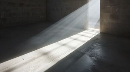 Obraz premium A single beam of light shining through a window, creating a geometric pattern of light and shadow.