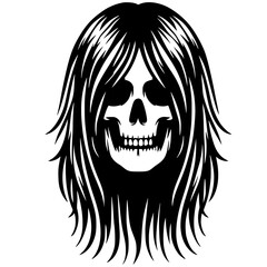 Silhouette of a skull with long hair