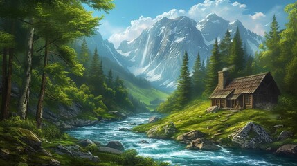 A Secluded Log Cabin Nestled in a Mountain Valley