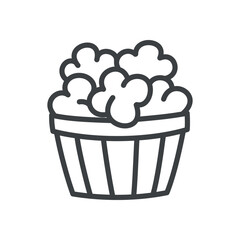Cute popcorn bucket icon. Hand drawn monochrome illustration of snack food isolated on a white background. Kawaii sticker. Vector 10 EPS.