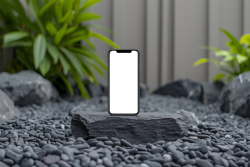 Smartphone in natural rock scenery, app mockup png file with transparency