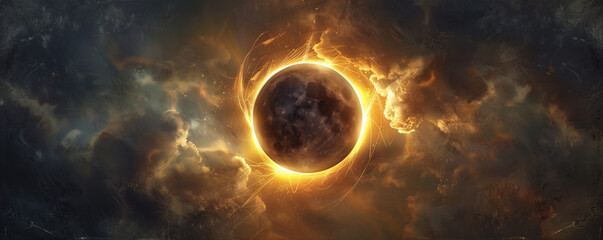 Eclipse: A solar eclipse with the moon passing in front of the sun, casting a dramatic shadow and creating a ring of light 