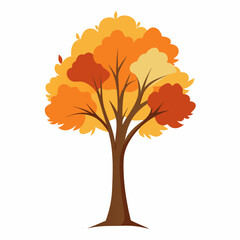 A tree with colorful autumn leaves set against a simple white backdrop