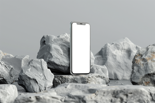 Smartphone in natural rock scenery, app mockup png file with transparency