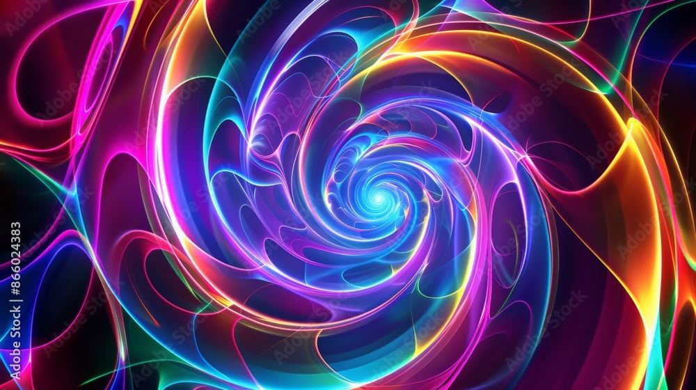 Wall mural vibrant neon spirals and circles form captivating whirlwind optical illusion with rich colors, intri