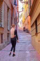 Narrow street in old part of Nice, France