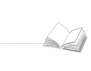 Continuous one line drawing of opened book. One line drawing illustration of book. Education book, idea, school and intelligence concept line art. Editable outline.