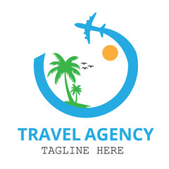 plane palms Sun beach logo of travel agency vector