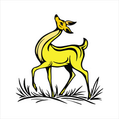 Graphic black silhouettes of wild deers – male, female and roe deer