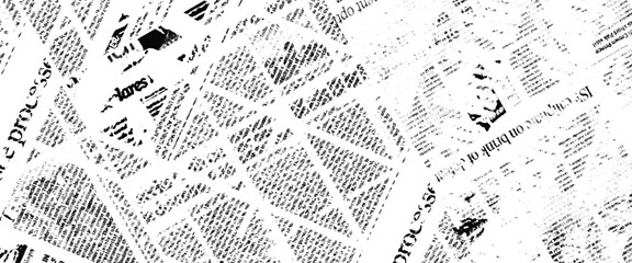 Vector white and black newspaper paper grunge vintage old aged texture with fragments of newspaper text Transparent background.