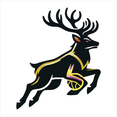 Graphic black silhouettes of wild deers – male, female and roe deer