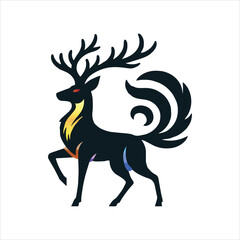 Graphic black silhouettes of wild deers – male, female and roe deer