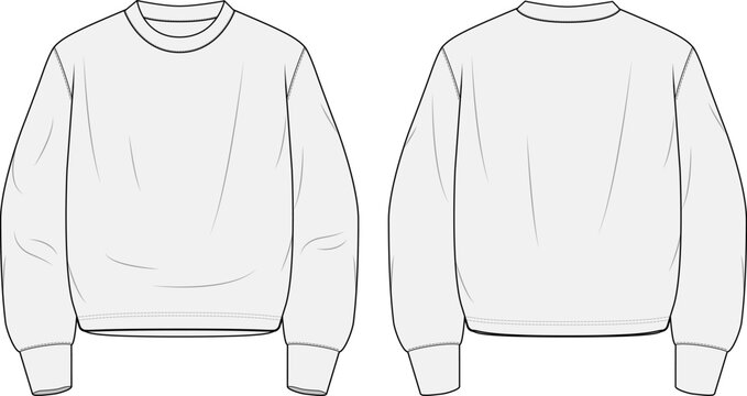 Crewneck Sweater Fashion Illustration Mock-up Template for Design and Tech Packs Front and Back Views