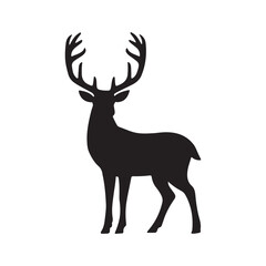 Graphic black silhouettes of wild deers – male, female and roe deer