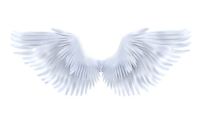 Obraz premium White angel wings png on transparent background. A pair of majestic feathered wings in a front view, bird or angel.