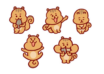アーモンドを食べるかわいいリスのキャライラスト