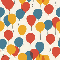 Colorful Balloon Pattern with Red, Yellow, and Blue Balloons on Light Background