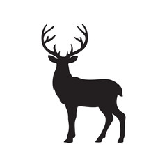 Graphic black silhouettes of wild deers – male, female and roe deer