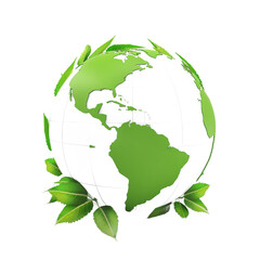 3d icon of green earth with leaves png on transparent background