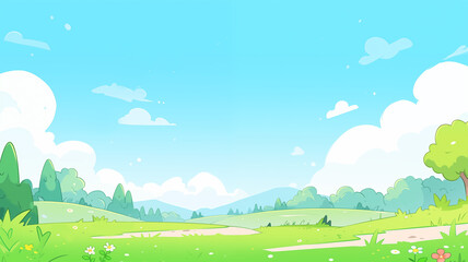 Hand drawn cartoon summer outdoor landscape illustration background
