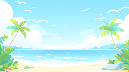 Fototapeta premium Hand drawn cartoon summer outdoor landscape illustration background 