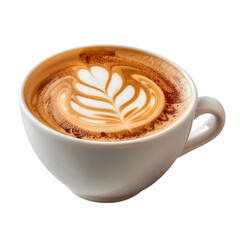 Frothy Cappuccino with Latte Art in Ceramic Cup on Transparent Background