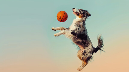 Australian Shepherd Dog Jumping for Basketball