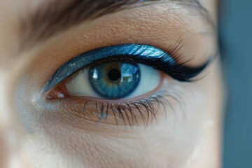 Eye Liner. Close-Up View of Woman's Eye with Trendy Classic Makeup