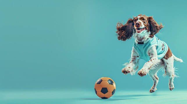 Cute Dog Jumping for Soccer Ball