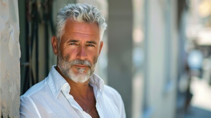 Fototapeta premium Handsome Older Man: Confident and Stylish in Summer Fashion Outdoors