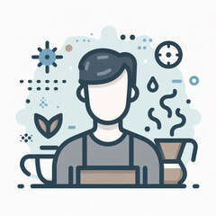 
Man making coffee flat color icon