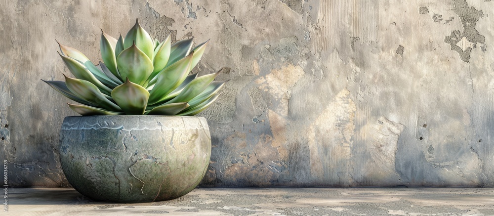 Aufkleber gray stone background sets the scene for a green plant pot with a succulent, leaving room for additi